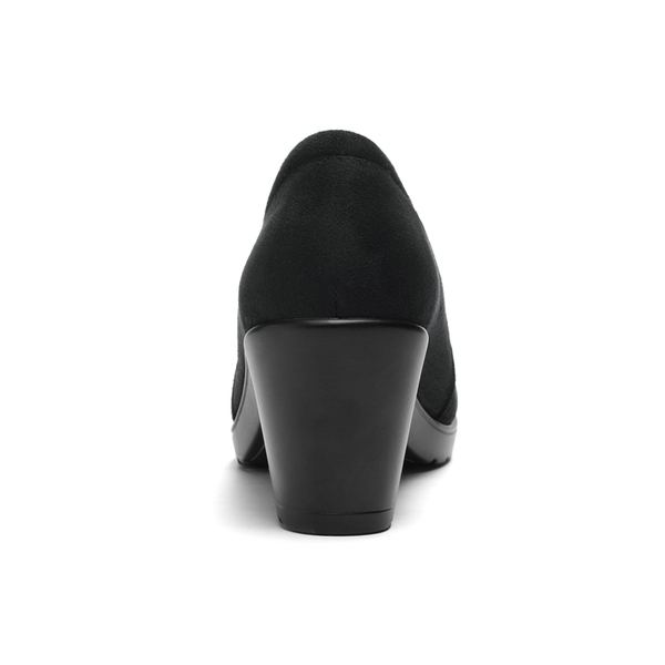 Comfortable Round Toe Block Heel Pumps - BLACK SUEDE - 3